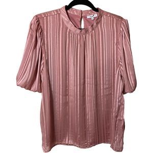 Poppi Womens X-Large Mauve Blouse Sheer/Lined Short Balloon Sleeve NWT